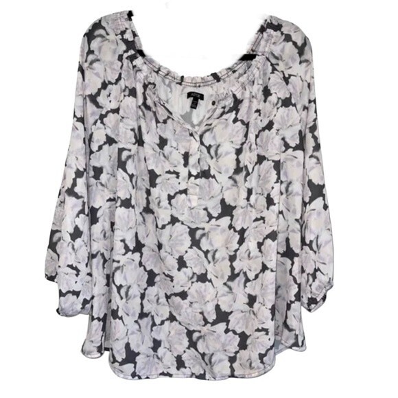 Apt 9 gray and lavender floral Henley blouse size large - Picture 1 of 6